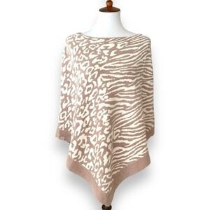 Barefoot Dreams Ocean Breeze Poncho Pink Animal Print Knit One Size NWT